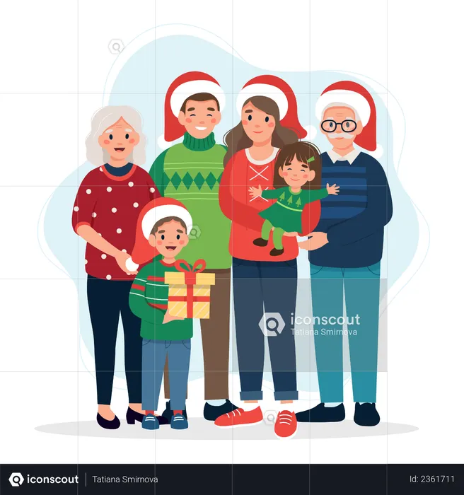 Happy family celebrating Christmas  Illustration