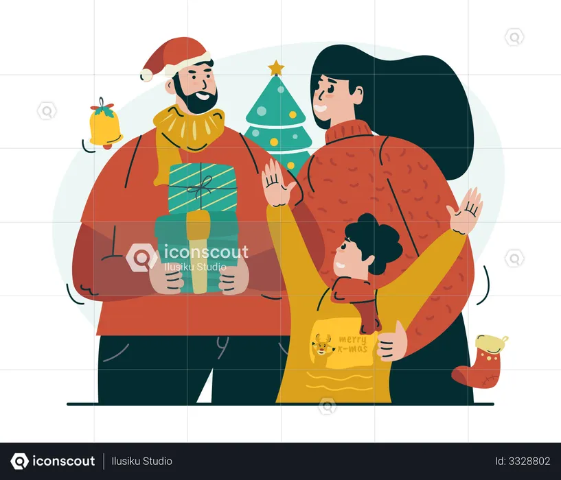 Happy family celebrating Christmas  Illustration