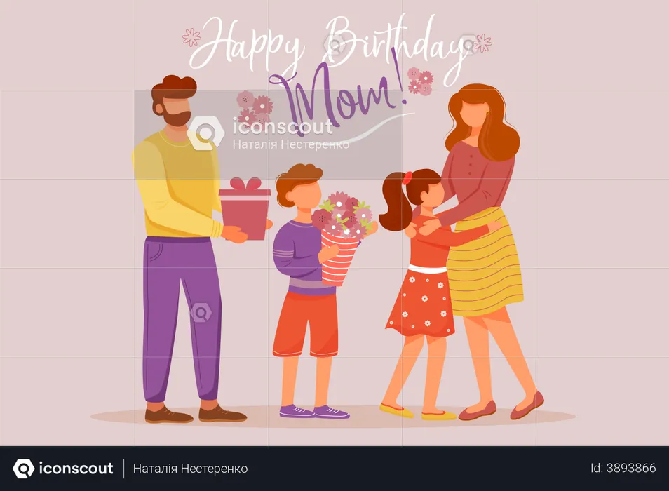 Happy Family Celebrating Mom birthday Party  Illustration