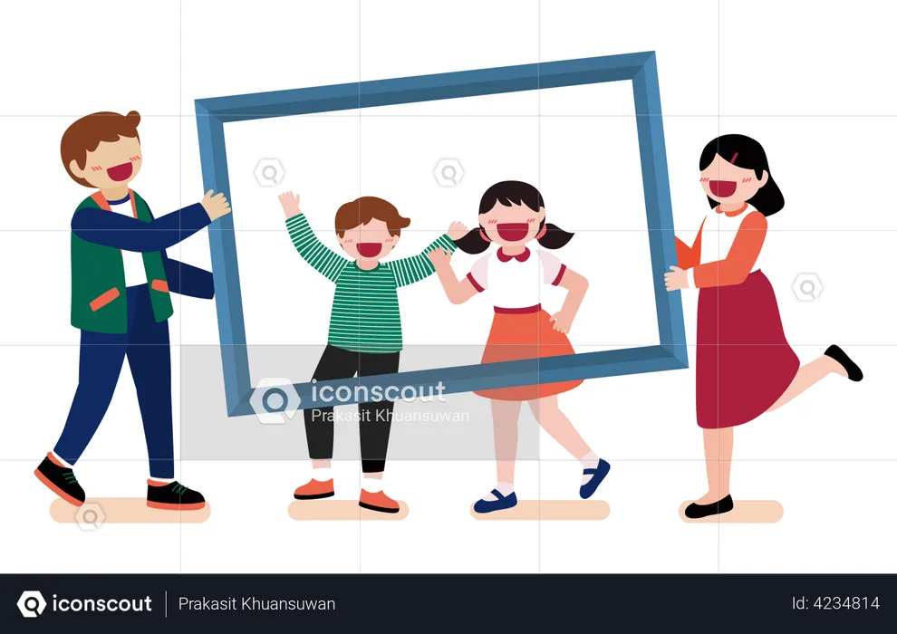 Happy family clicking family photo  Illustration