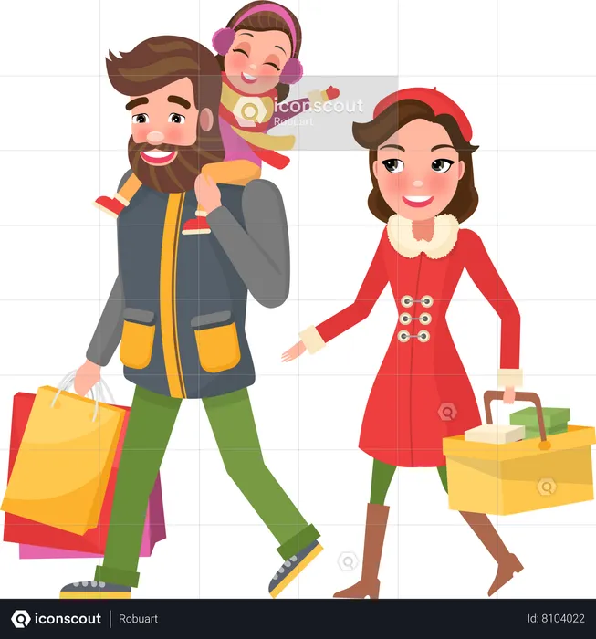 Happy family doing Christmas shopping  Illustration