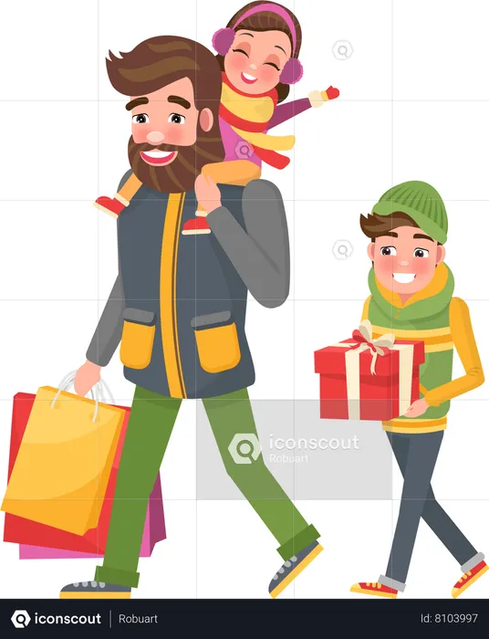 Happy Family doing Shopping  Illustration