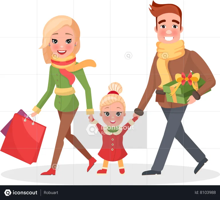 Happy Family doing Shopping  Illustration