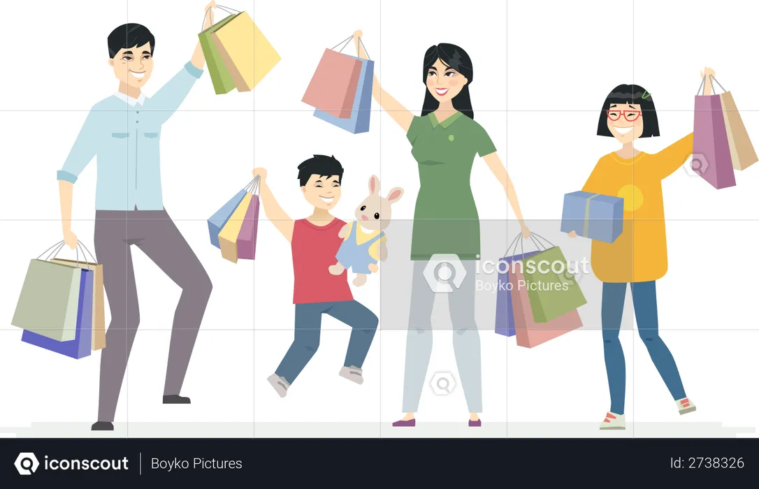 Happy family enjoys shopping  Illustration