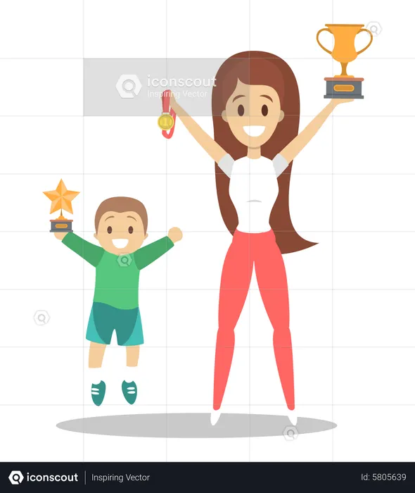 Happy family holding trophy cup  Illustration