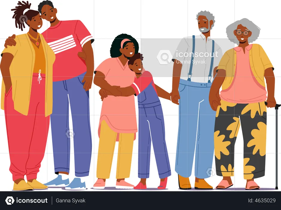 Happy family hugging while posing together  Illustration