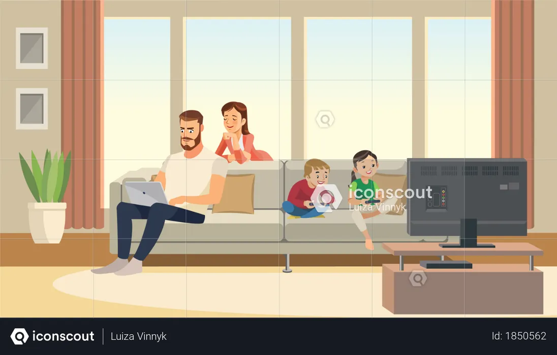 Happy Family in living room  Illustration