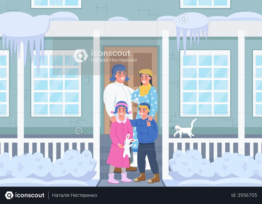 Happy family in winter vacation  Illustration