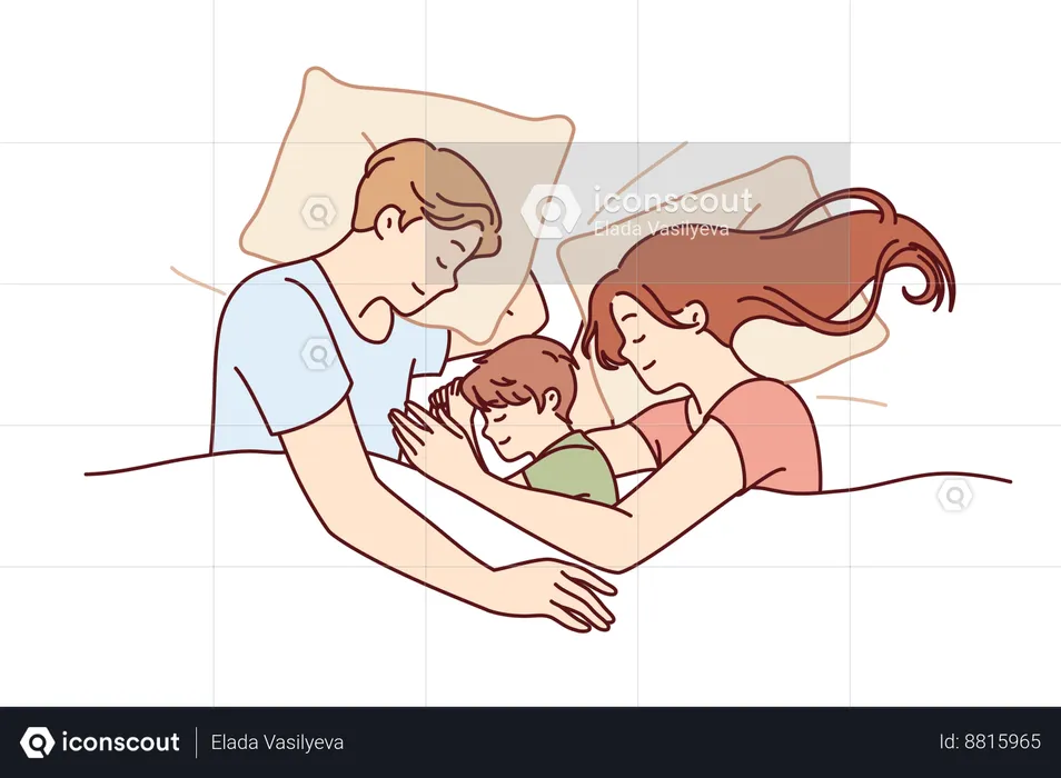 Happy family is sleeping together  Illustration