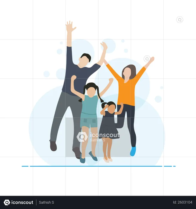 Happy Family Jumping Together  Illustration