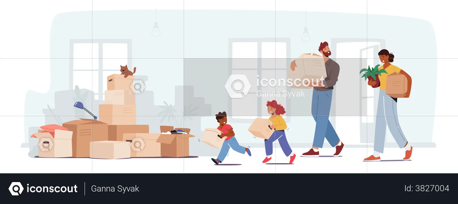Happy Family Moving Into New House  Illustration