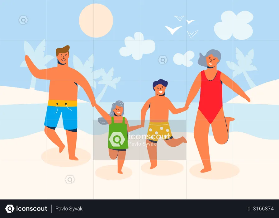 Happy family on summer vacation  Illustration