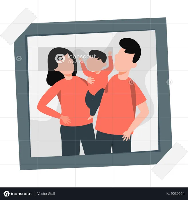 Happy family picture hanging on wall  Illustration