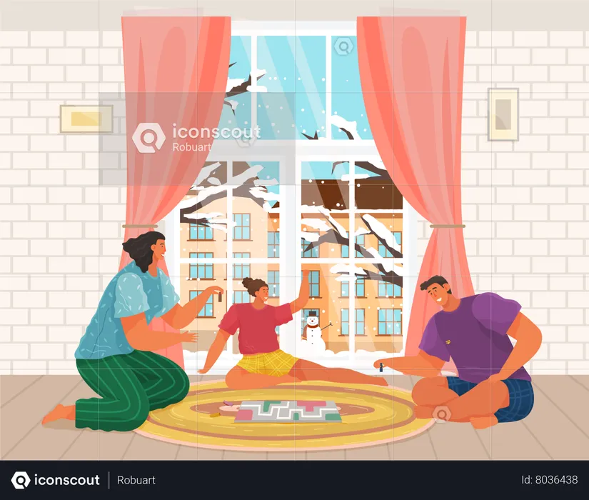 Happy family playing board game  Illustration