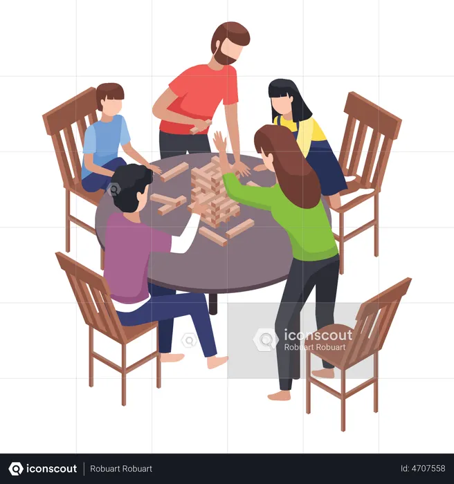 Happy family playing indoor game  Illustration