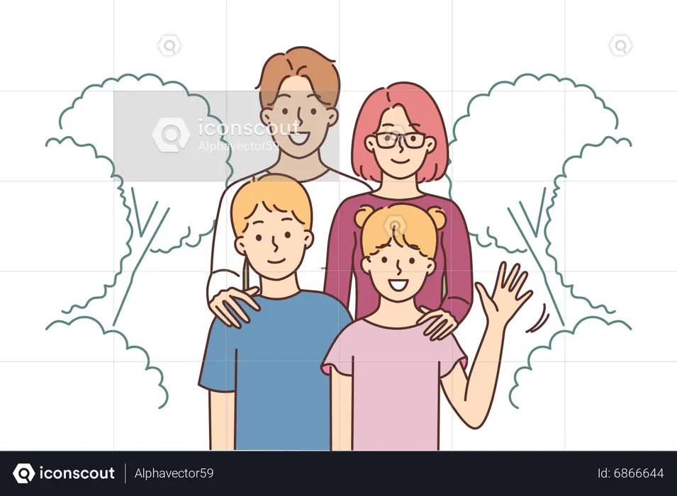 Happy family posing for photo  Illustration