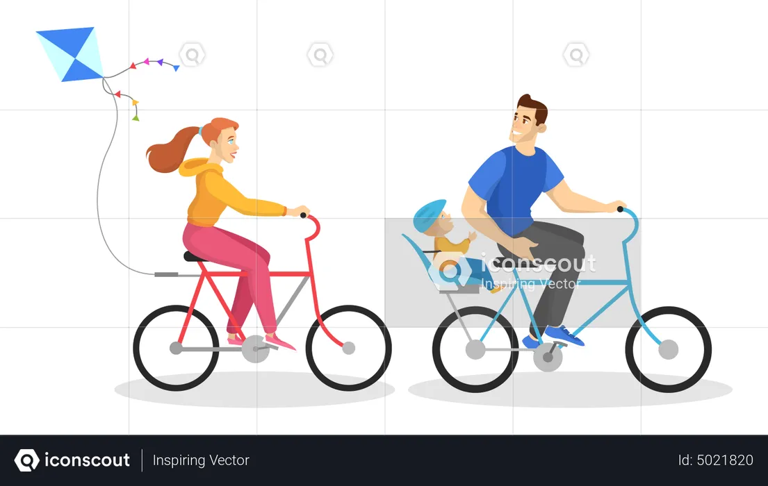 Happy family ride bicycle  Illustration