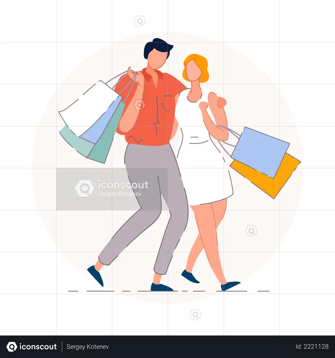 Happy family shopping in a mall sale  Illustration