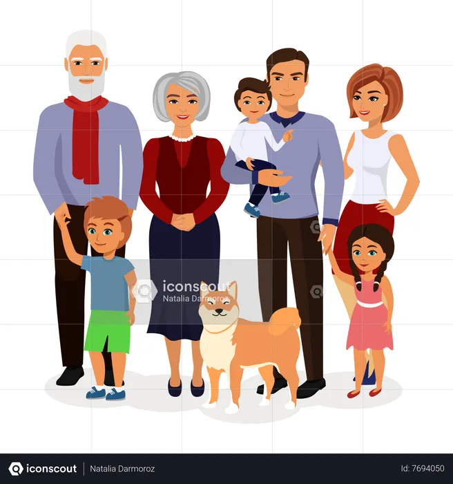 Happy family standing together  Illustration