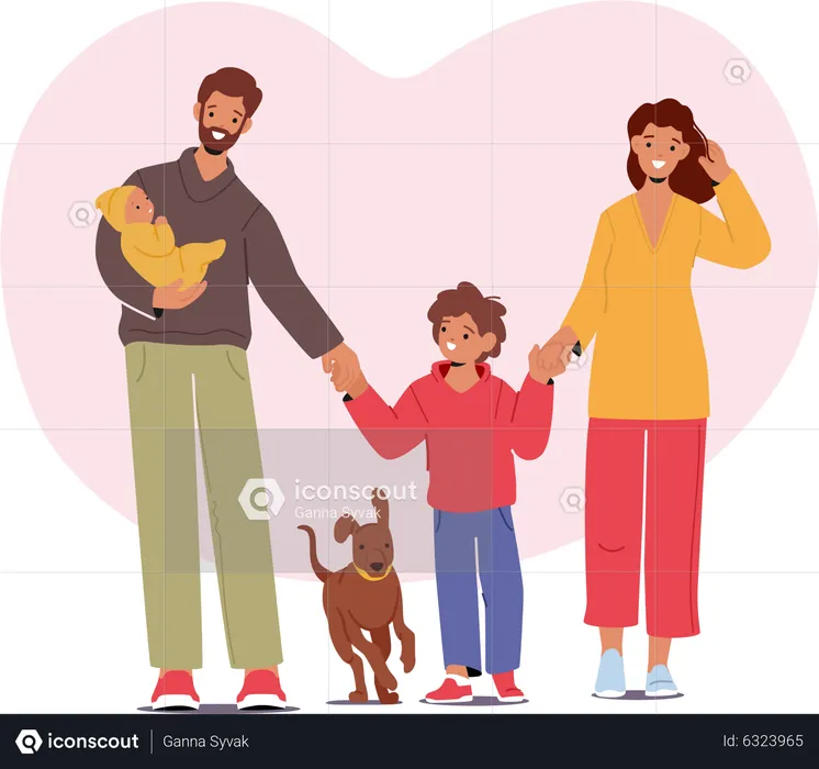 Happy family taking a walk together  Illustration