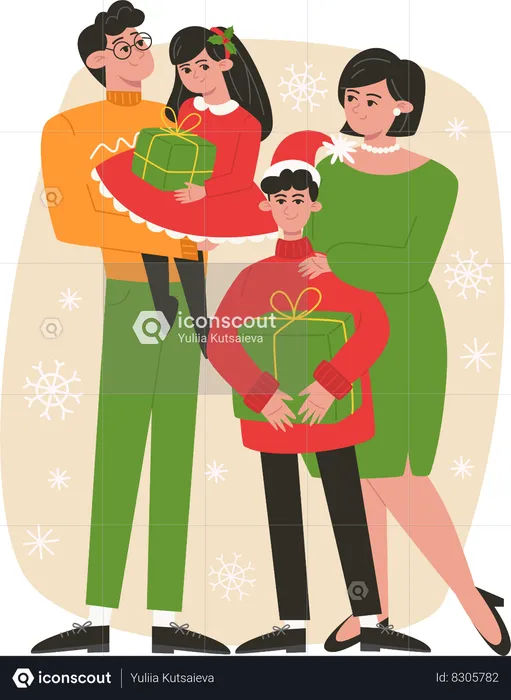 Happy family together at Christmas  Illustration
