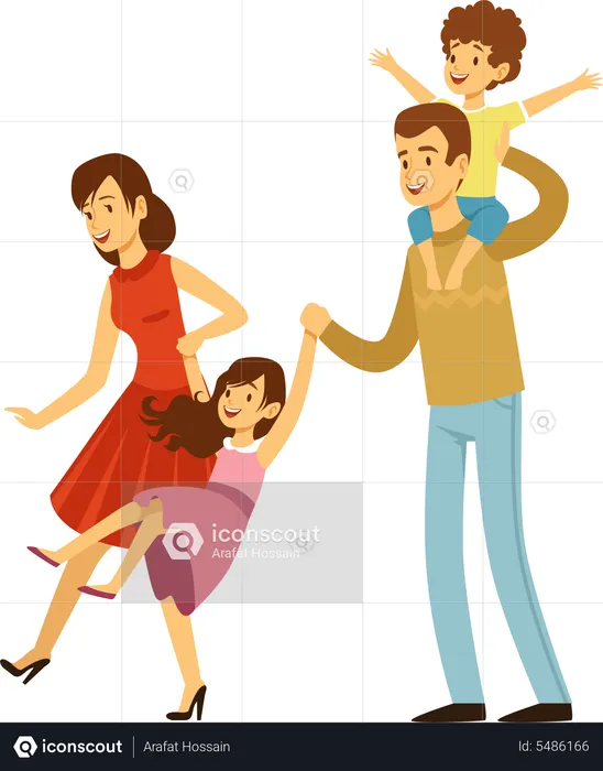 Happy family walking together  Illustration