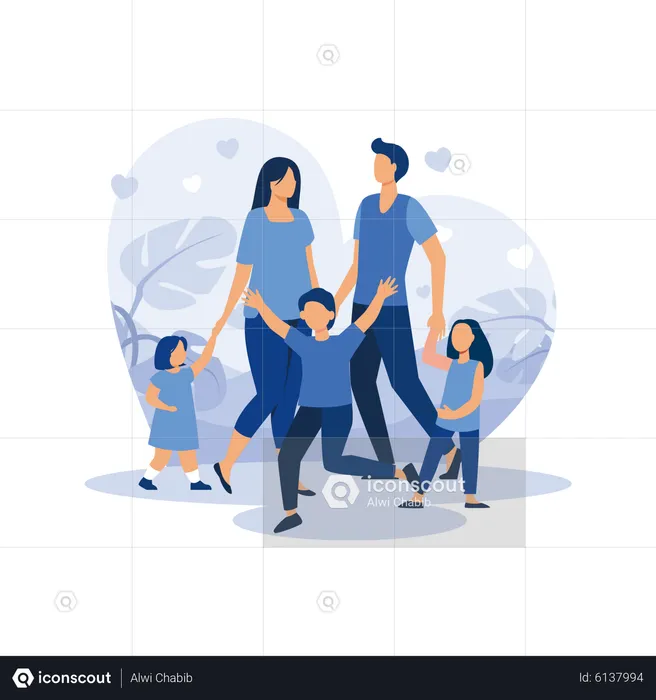 Happy family walking together  Illustration