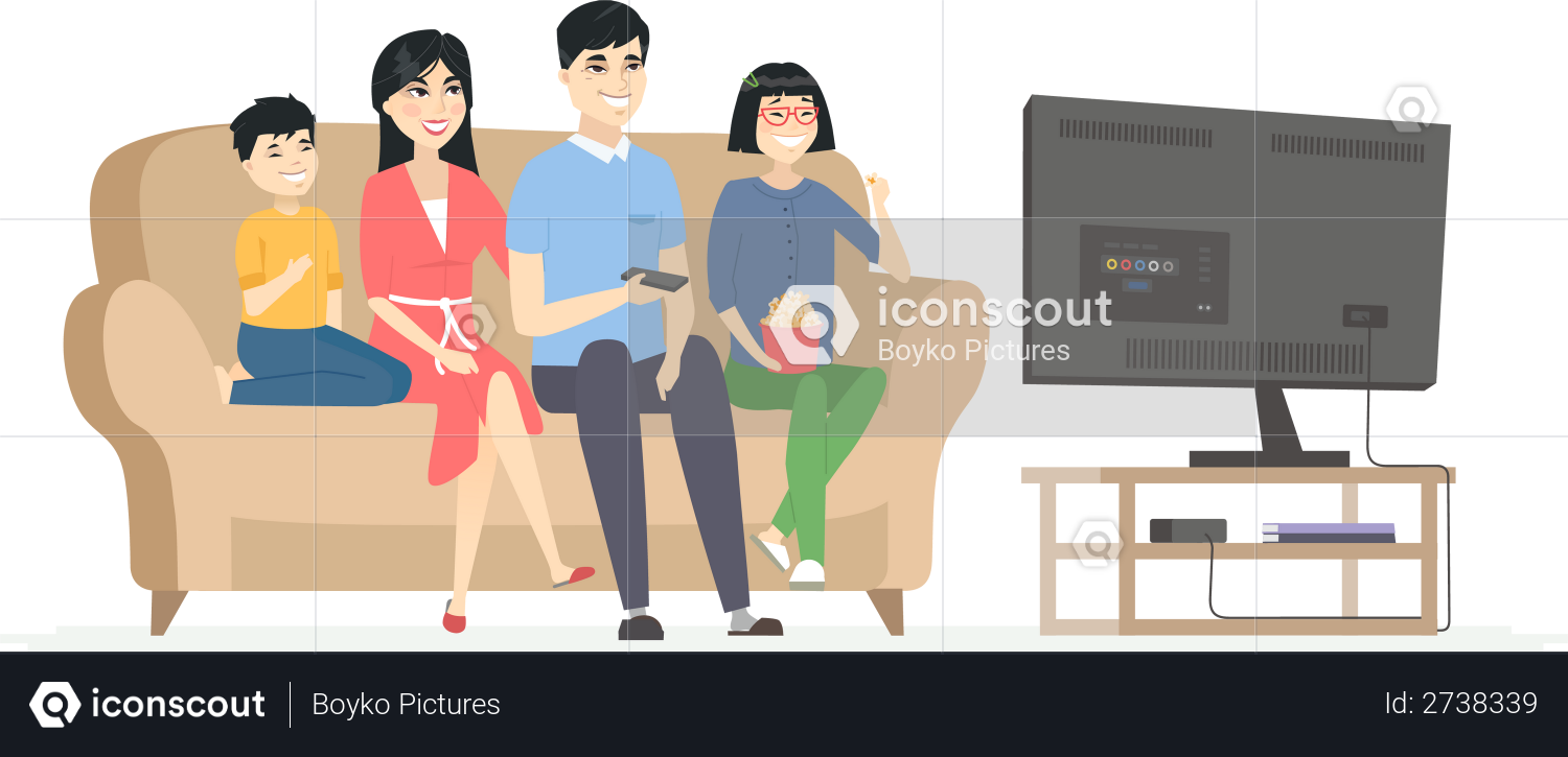 Premium Vector | Cartoon illustration design of a girl enjoying watching a  tv show