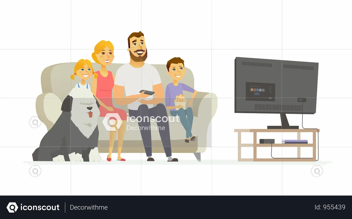 Happy Family Watching TV  Illustration