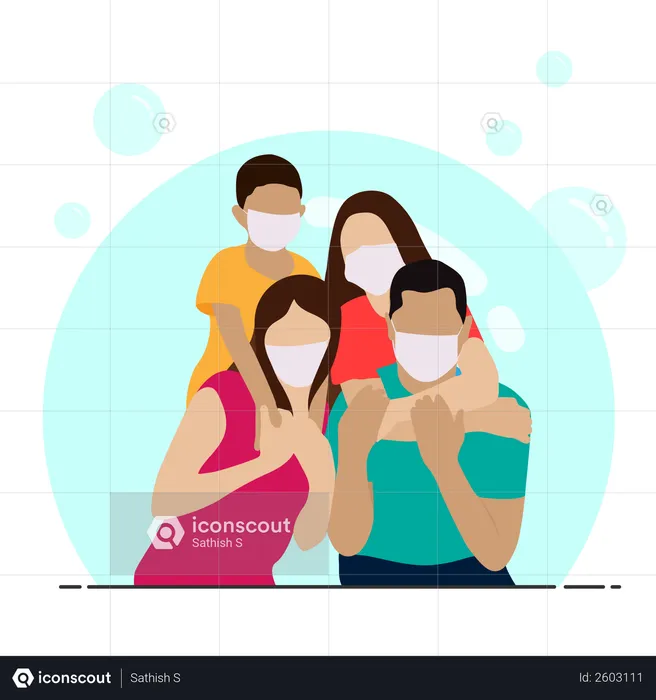 Happy family with face mask  Illustration
