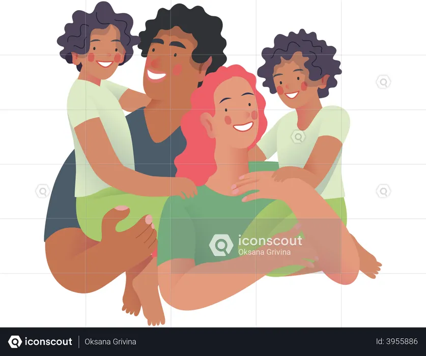 Happy Family With Kids  Illustration
