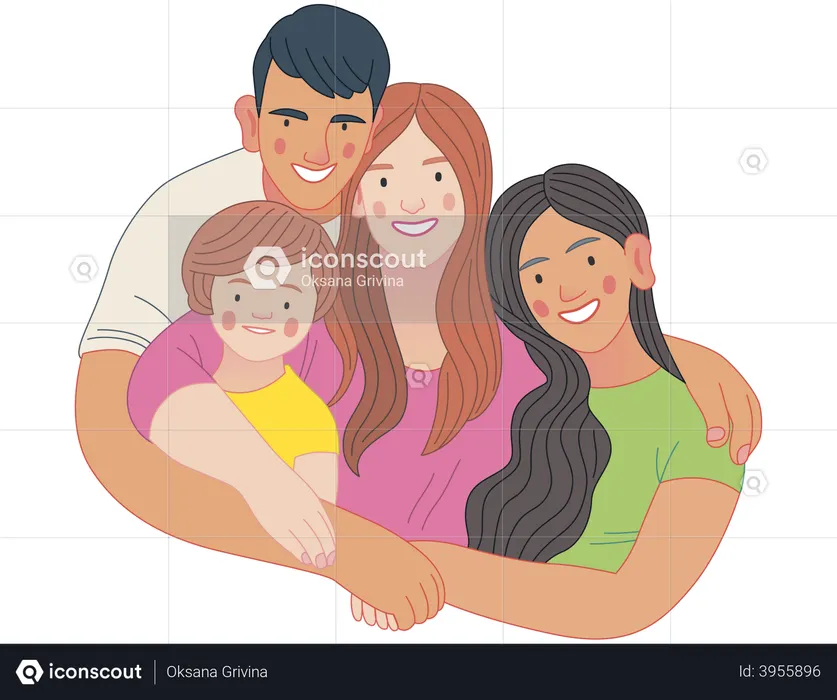 Happy Family With Kids  Illustration