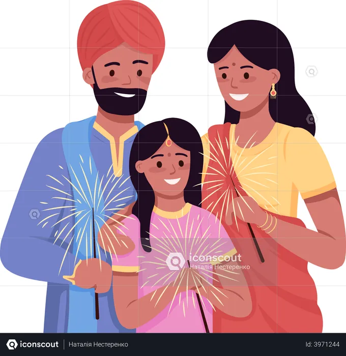Happy family with lights  Illustration