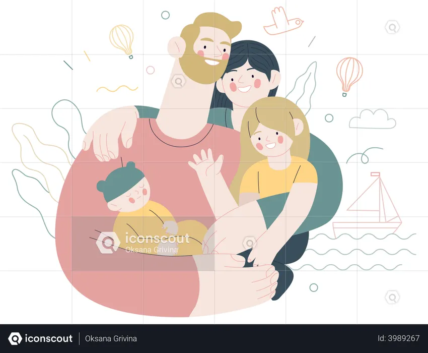 Happy family with medical insurance  Illustration