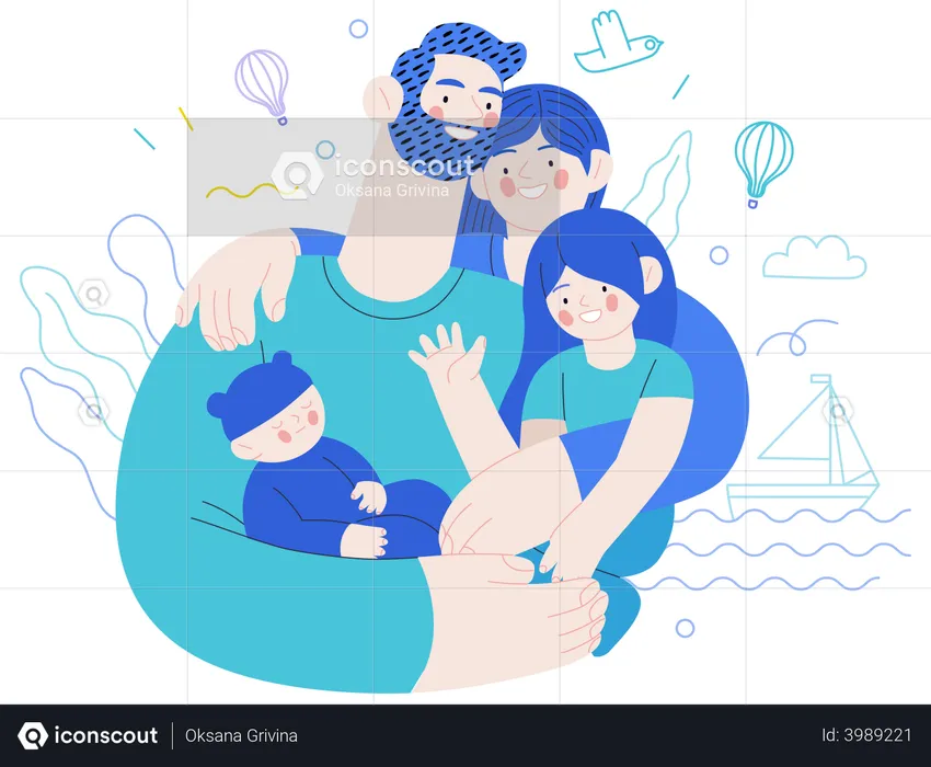 Happy family with medical insurance  Illustration