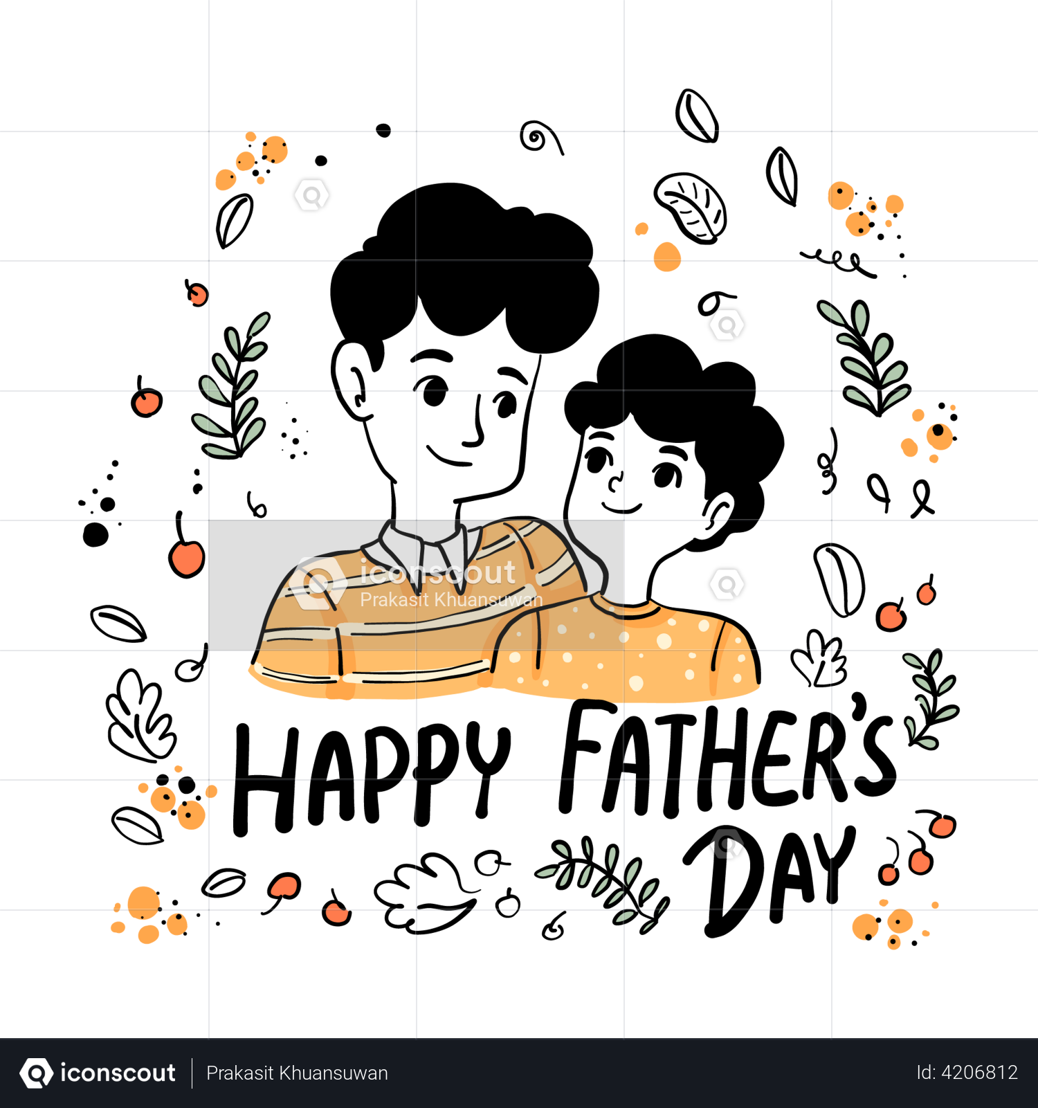 Happy Fathers Day greeting card, Child Holding dads hand kids doodle drawing.  23914372 Vector Art at Vecteezy