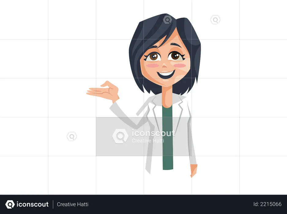 Happy Female doctor Showing empty hand  Illustration