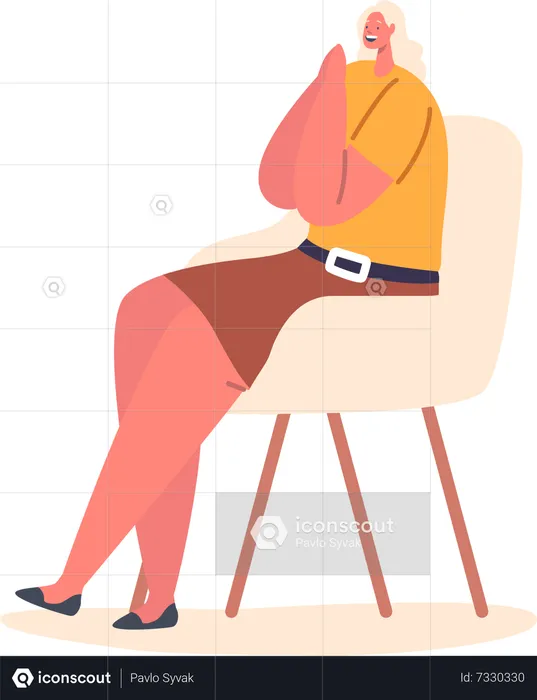 Happy Female sitting on Stool  Illustration