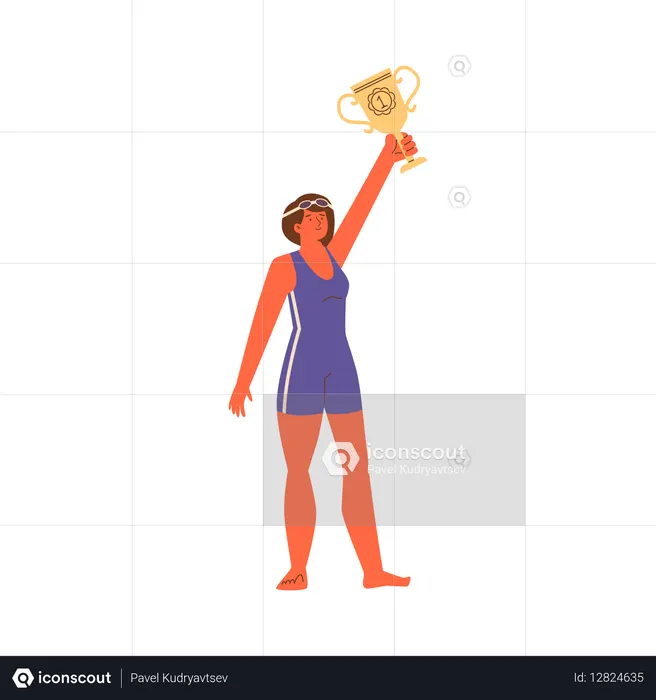 Happy female swimmer won swimming competition  Illustration