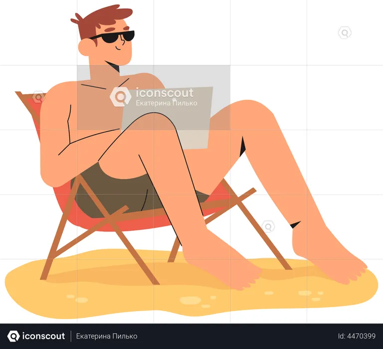 Happy freelancer working on vacation  Illustration