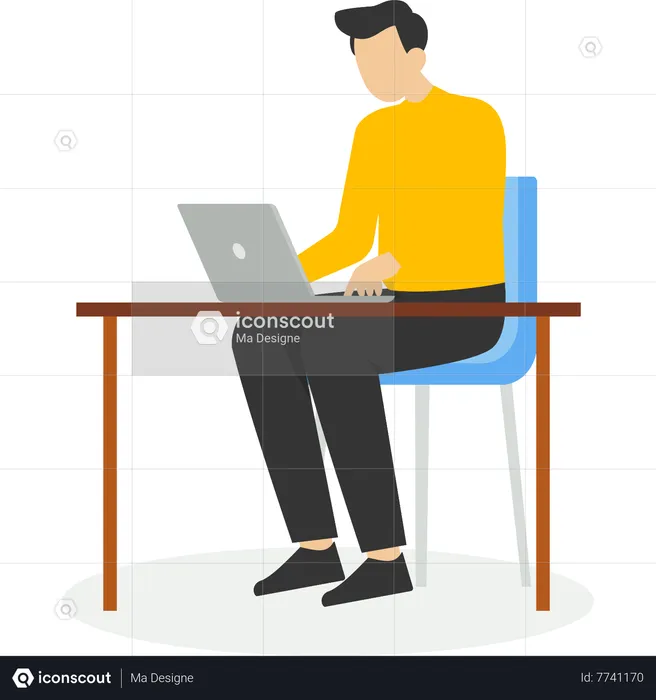 Happy freelancer working with laptop at home  Illustration
