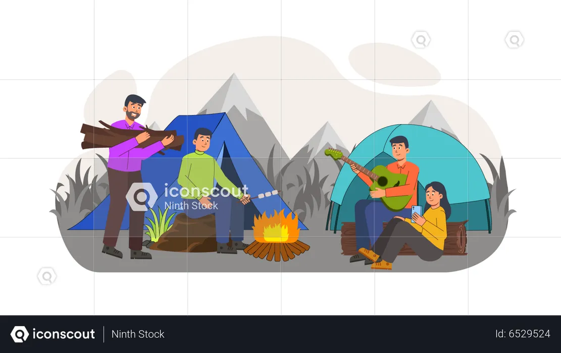 Happy friends camping  Illustration