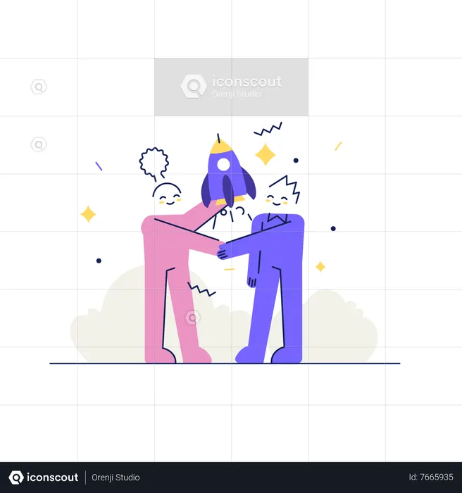 Happy friends launching business  Illustration