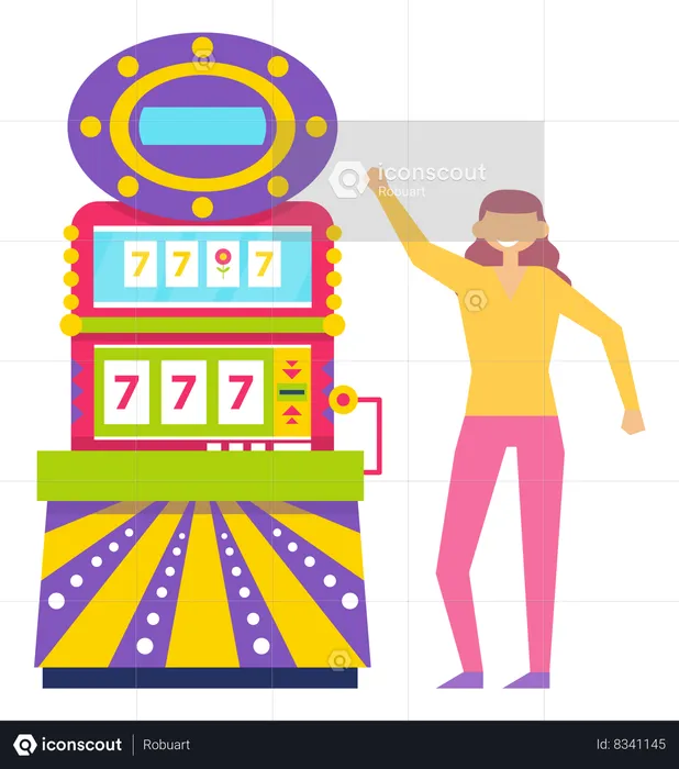 Happy Gambler with Slot Machine Casino Player  Illustration