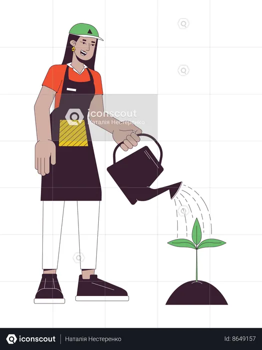 Happy gardener watering plant  Illustration