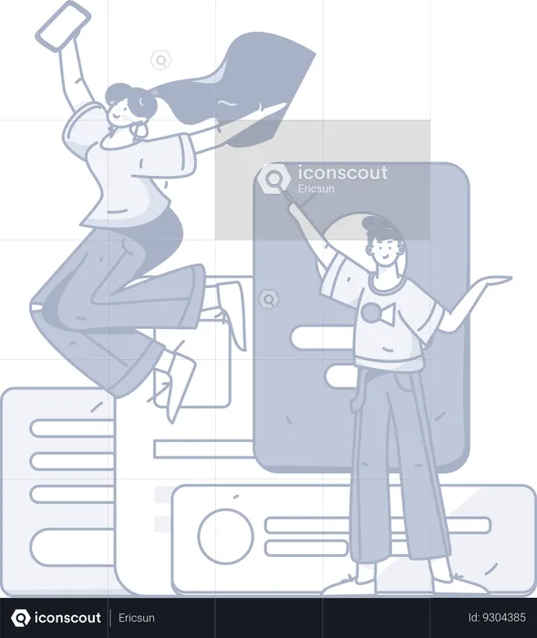 Happy girl and man showing business task  Illustration