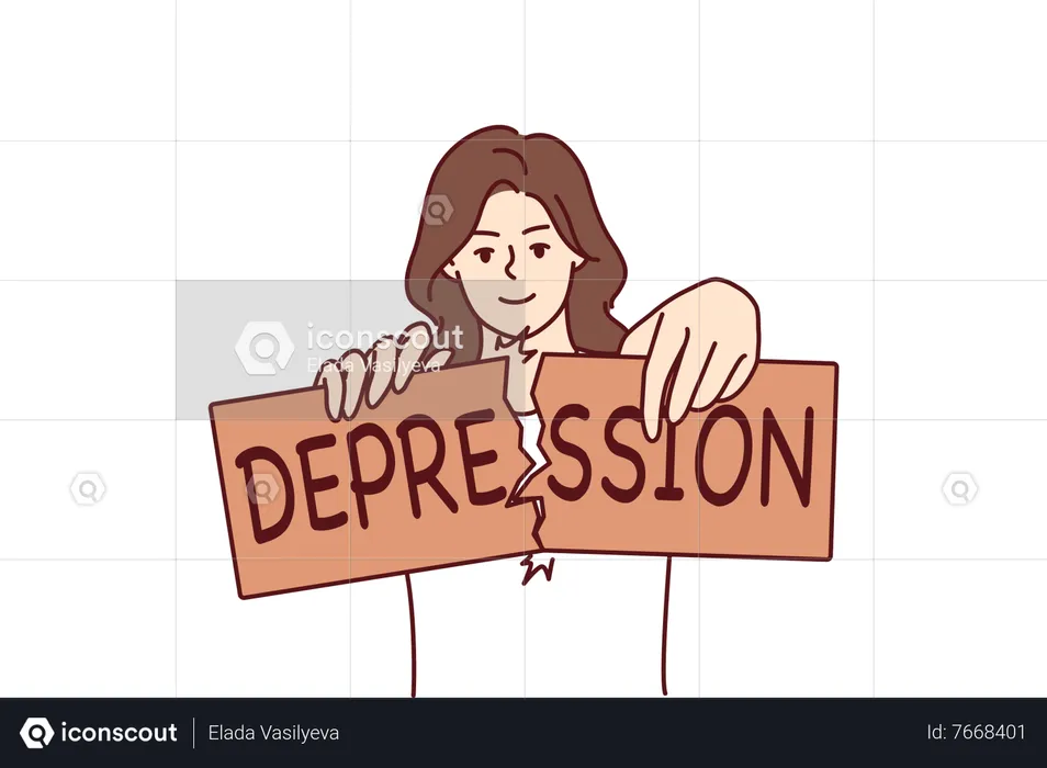 Happy girl coming out of depression  Illustration