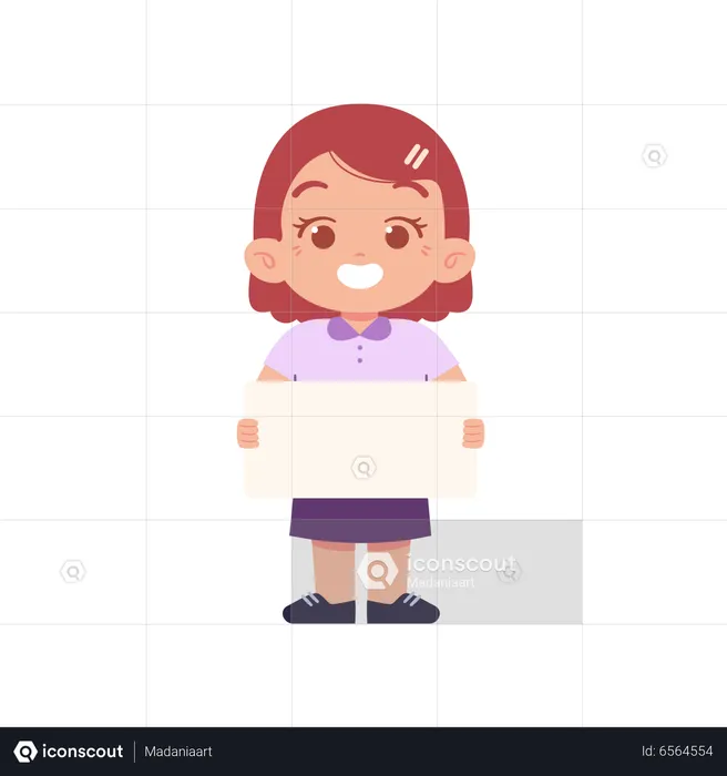 Happy Girl Holding Blank Paper  Illustration