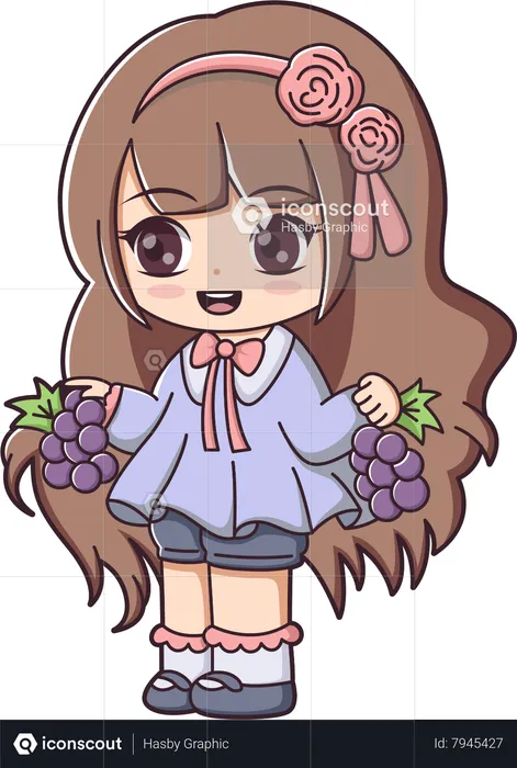 Happy Girl holding grapes  Illustration