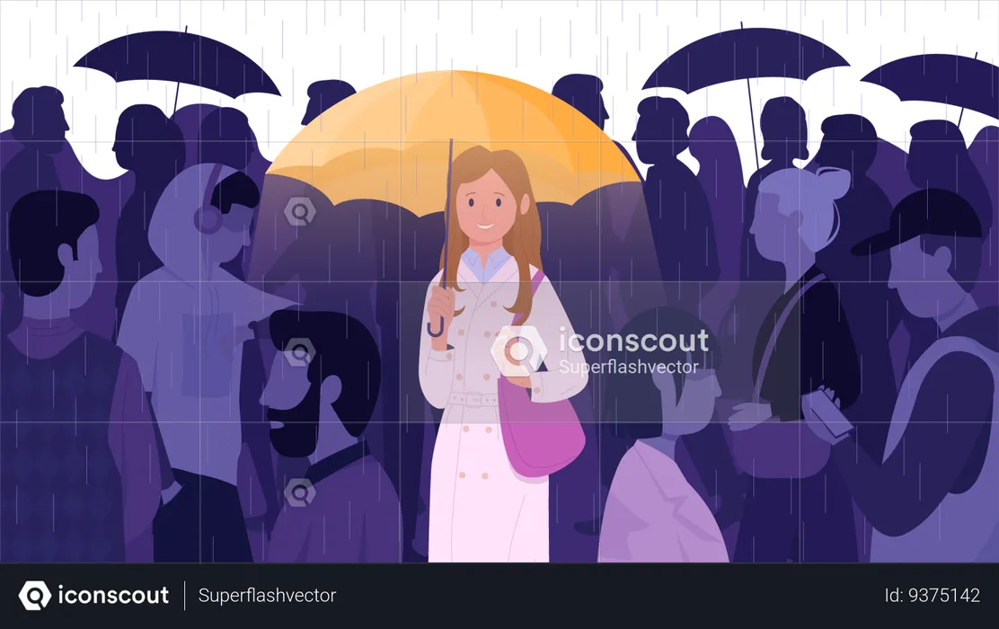 Happy girl holding umbrella to protect mood from loneliness  Illustration